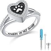 Heart Cremation Urn 925 Sterling Silver Hold Loved Ones Pets Ashes Paw Print Ashes Forever in My Heart Memorial Keepsake Dog Cat Claw Ring for Women Jewelry