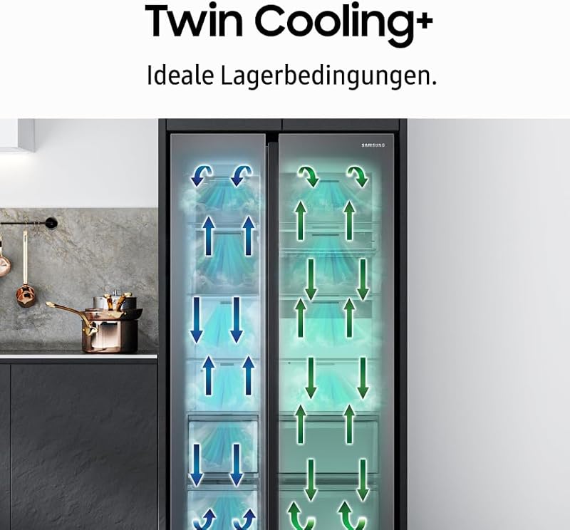 French-Door-Kühlschrank mit Gefrierfach, 178 cm, 495 l, WiFi & SmartThings AI Energy Mode, Twin Cooling+, Auto Ice Maker, No Frost+, Edelstahl Look, RF50C530ES9/EF