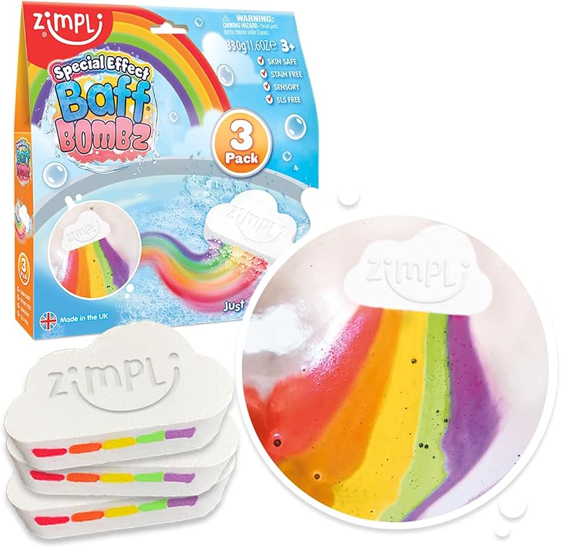 ZIMPLI 3 x Large Cloud Rainbow Baff Bombz Bath Bomb Fizzers