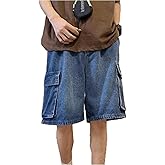 MAVQX Unisex Y2K Baggy Jean Shorts Hip Hop Cargo Pants Shorts Loose Fit Denim Shorts Streetwear