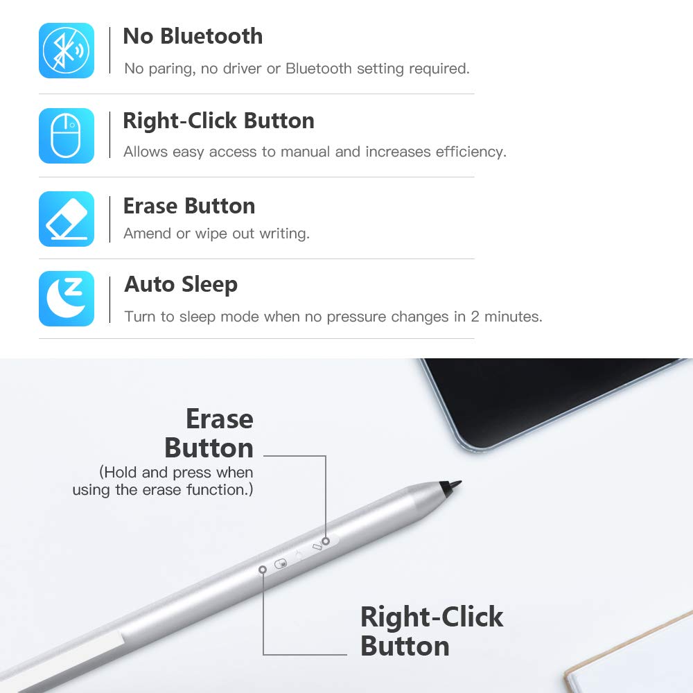 MoKo Stylus Pen Fit Surface, Active Stylus Pen with 4096 Pressure Sensitivity Supporting 600hrs Playing Time Compatible Surface Go 3/2/Go/Book/Laptop/Studio, Surface Pro 4/5/6/7/X 2019 - Sliver