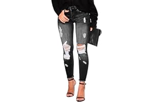 KUNMI Women's Ripped Skinny Slim Fit Jeans Frayed Distressed Stretchy Denim Pants
