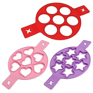 Pancake Mold Maker, 3 Pack BicycleStore Silicone Baking Mould Reusable Fried Egg Ring Nonstick Silicone Round Egg Rings BPA-Free Heart Star Shape for Pot, Pan, Stovetop, Microwave
