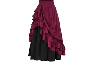 FEOYA Women Victorian Renaissance Long Skirt Layered Ruffle Medieval Skirt