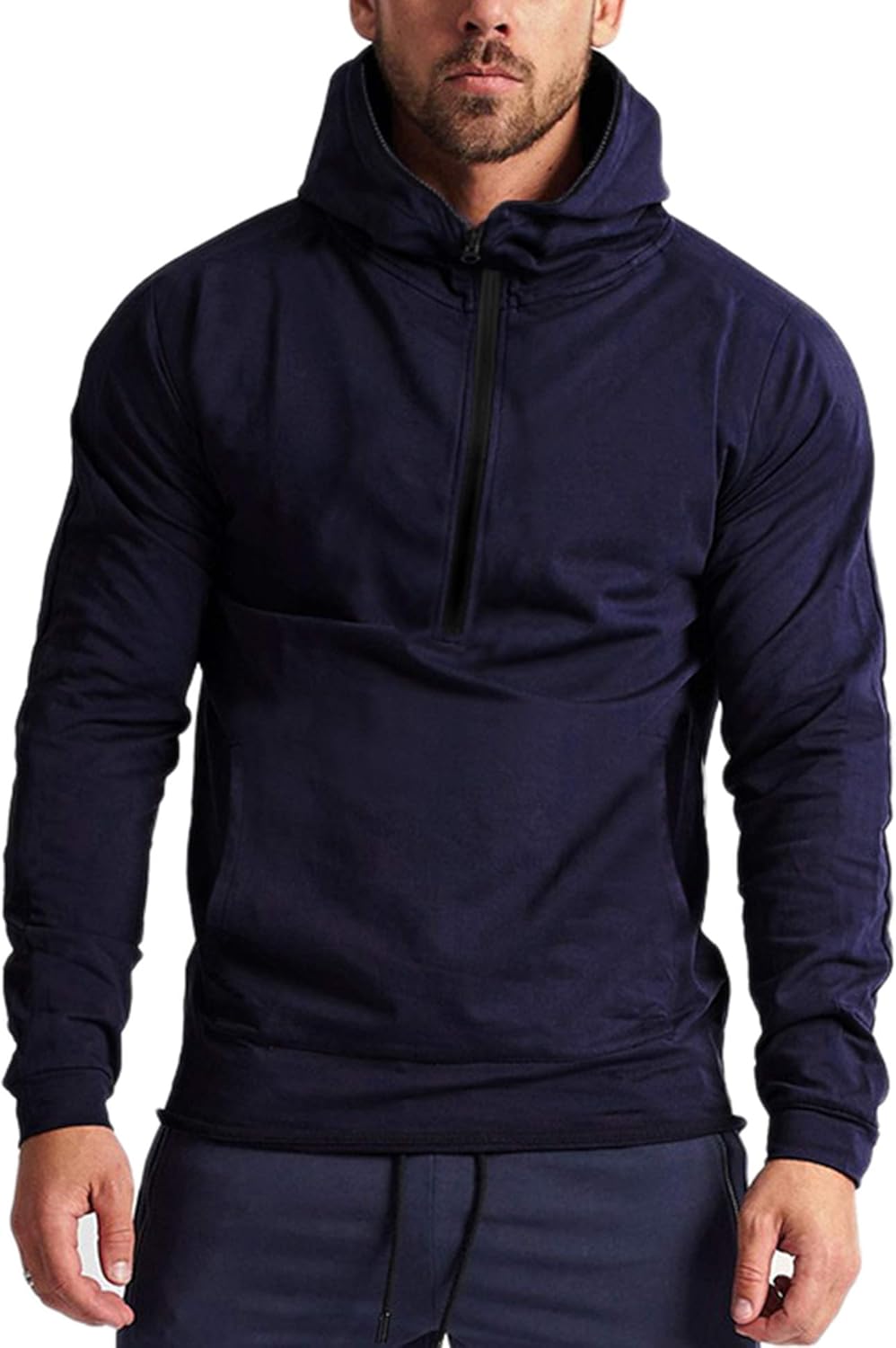 LecGee Men's Hooded Sweatshirt Casual Long Sleeve Pullover Hoodie 1/2 Zip Hoodies with Pockets at  Men’s Clothing store