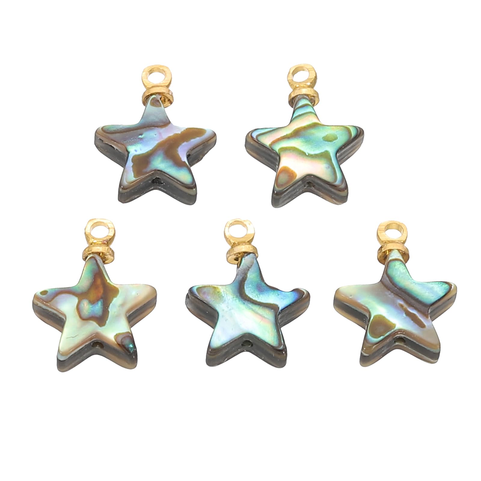 PATIKIL Abalone Shell Charm, 5 Pcs Star Paua Shell Pendant 10mm Sea Abalone Shell Decorations for Necklace DIY Ocean Jewelry Making, Mix Colors