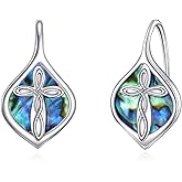 URONE Cross Earrings 925 Sterling Silver Cross Hoop Earrings Religion Jewelry Gifts for Women