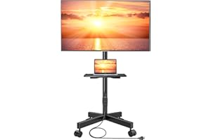 Perlesmith Mobile TV Stand with Power Strip, Rolling TV Stand for 23-60 inch TVs up to 88 lbs, Mobile TV Cart with 3 Height S