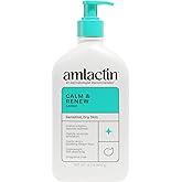 AmLactin Calm & Renew Lotion - Therapeutic Body and Face Moisturizer for Sensitive Skin - No-Scrub Exfoliator and Body Lotion for Dry Skin with Lactic Acid AHA and Soothing Ginger Root, 14.1 oz