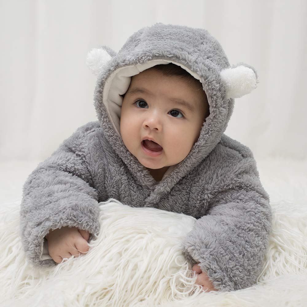 FIRENGOLI Unisex Baby Cloth Winter Coats Cute Newborn Infant Jumpsuit Snowsuit Bodysuits (Grey,0-3 M)