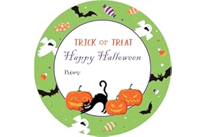 joycraft 60Pcs Happy Halloween Stickers, Halloween Trick or Treat Sticker, 2 Inches Halloween Ghost Pumpkin Sticker, Green Ha