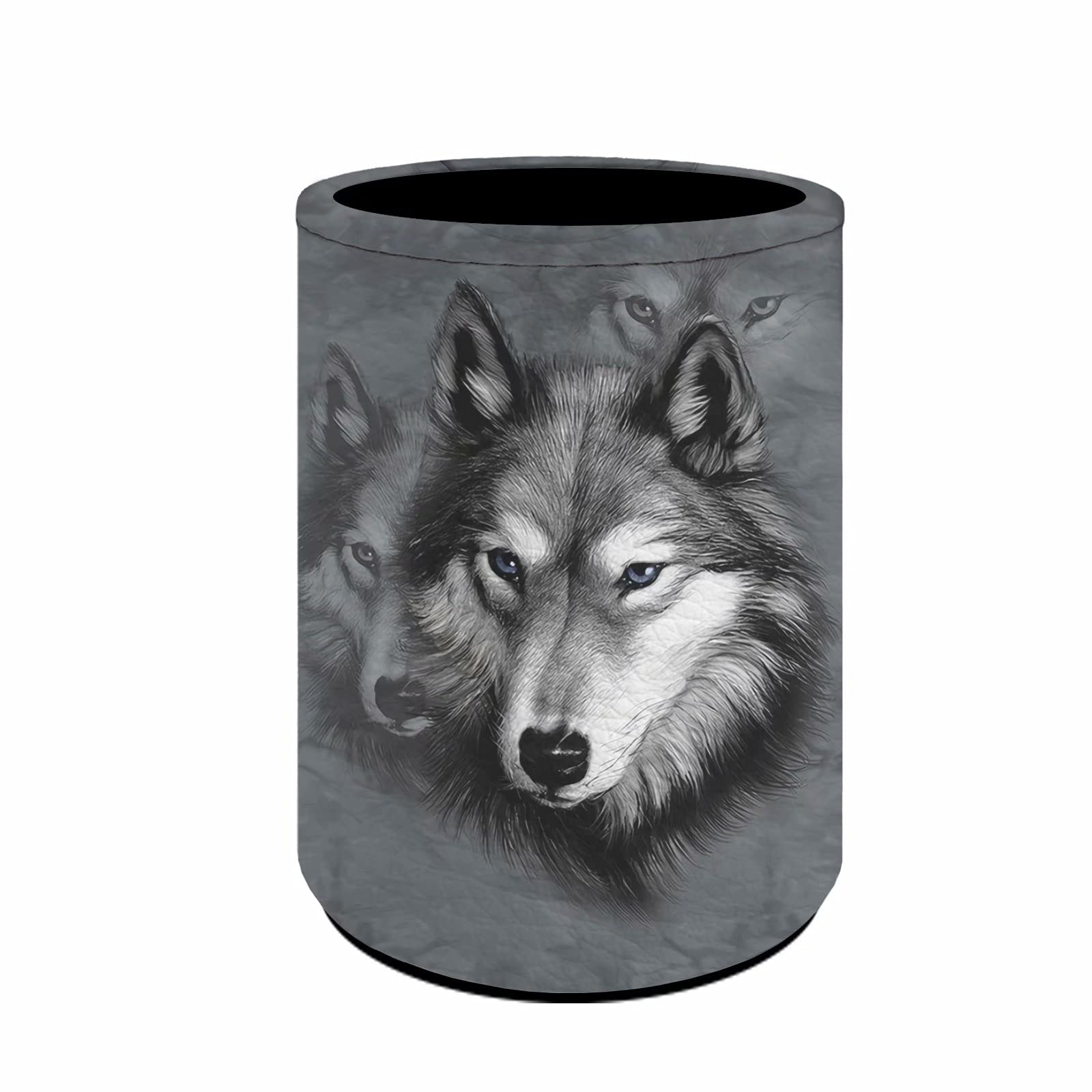 chaqlin Grey Wolf Pen holder,PU Leather Pencil Organizer Cup Pot,Make Up Brush Holder for Women Men,Kids Children School Desk Organizer Pencil Holders