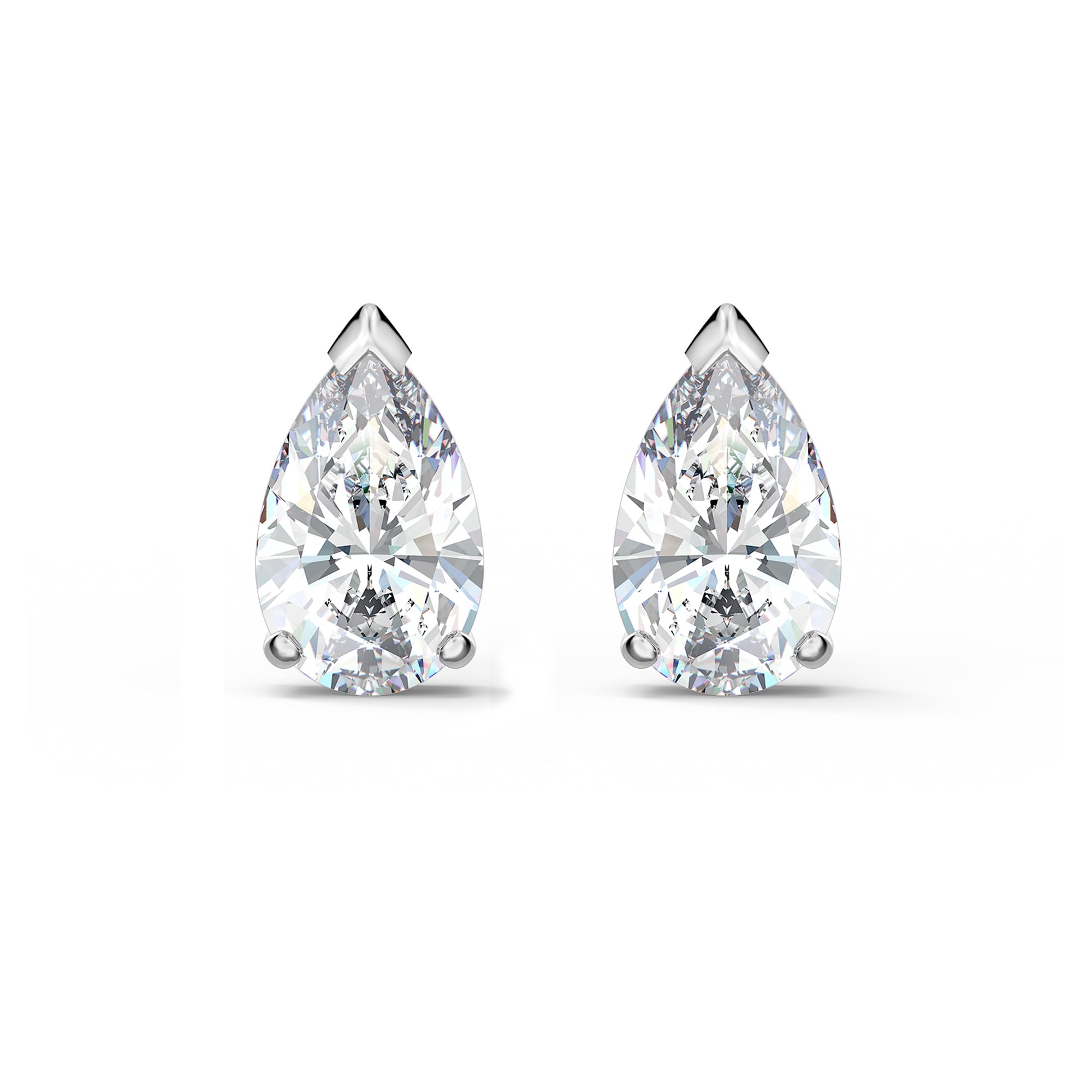 Swarovski Attract Pear Shaped Pierced Stud Earrings with Clear Crystals on a Rhodium Plated Setting, a Part of the Attract Collection