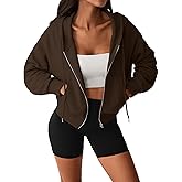 Hilinker Womens Cropped Zip Up Hoodie Drawstring Long Sleeve Crop Hooded Jacket with Pocket