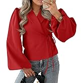 Cicy Bell Womens Puff Long Sleeve Blazers V Neck Wrap Cropped Trench Coat Work Office Dressy Casual Suit Jackets