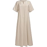 FURPHI Medieval Linen Underdress Short Sleeves Tunic Peasant Dress Cosplay Costumes for Women
