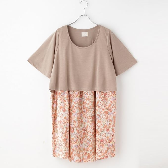 Amazon Co Jp マタニティ 授乳ワンピース 授乳服 半袖花柄ピンク トートバッグ付きでギフトにも 服 ファッション小物