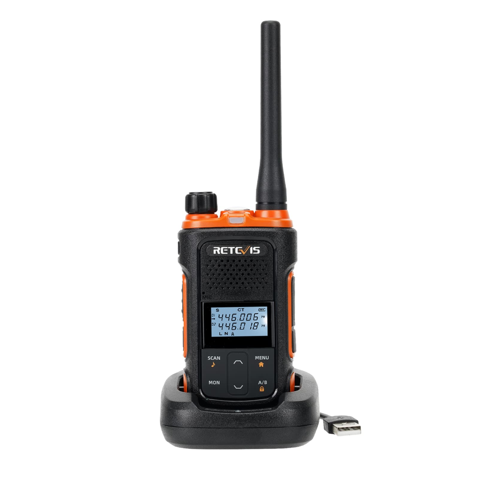 Retevis RB627B Walkie Talkie, LED Flashlight, PMR446 License Free 2 Way Radio Rechargeable 1500mAh, 16 Channels, VOX LCD Display, Emergency Alarm, Camping Car Walkie Talkie Portable (1 Pcs, Black)