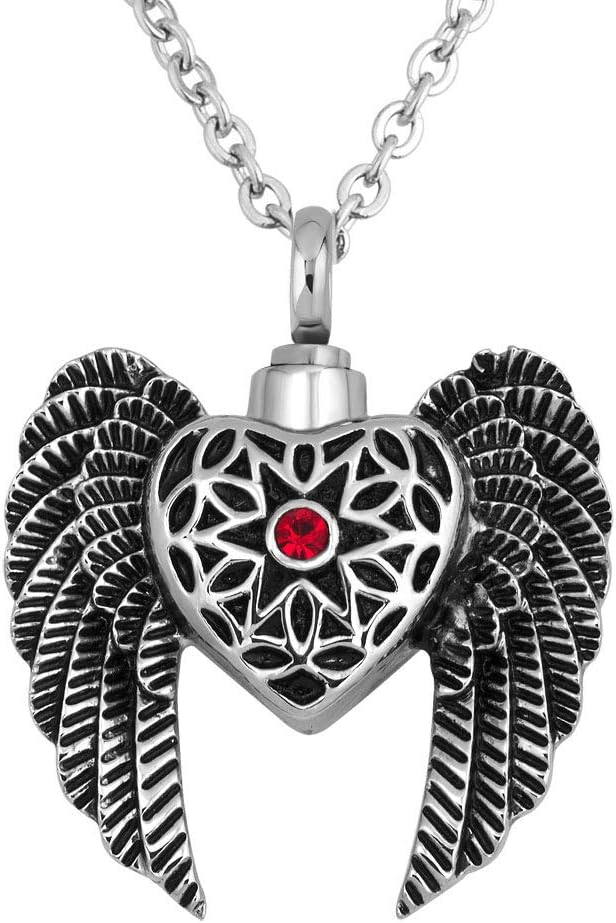 CLY Jewelry Urn Necklace for Ashes Guardian Angel Wings Feathers with Love Heart Pendant Necklace