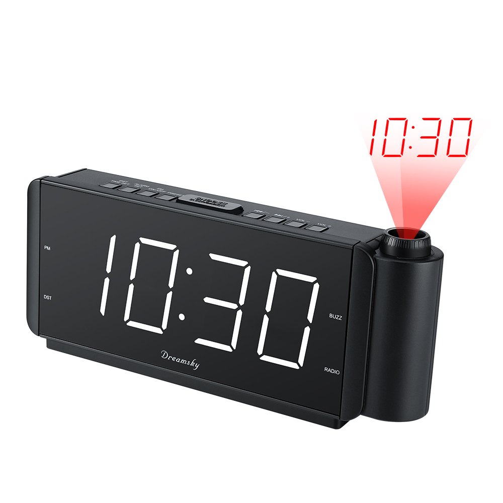 DreamSky Projection Alarm Clock Radio with USB Charging Port and FM