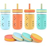 Tronco 12 oz Glass Sippy Cup for Kids & Toddlers | Mason Jar Smoothie Cups with Spill-Proof Silicone Straws, Non-Slip Silicone Sleeves & Lids, BPA-Free Snack Cups, Dishwasher Safe