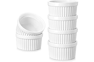 vancasso 8 oz Ramekins Set of 6, White Porcelain Creme Brulee Souffle Ramekins for Baking, Pudding Custard Cups, Dipping Sauces, Dishwasher and Oven Safe, White