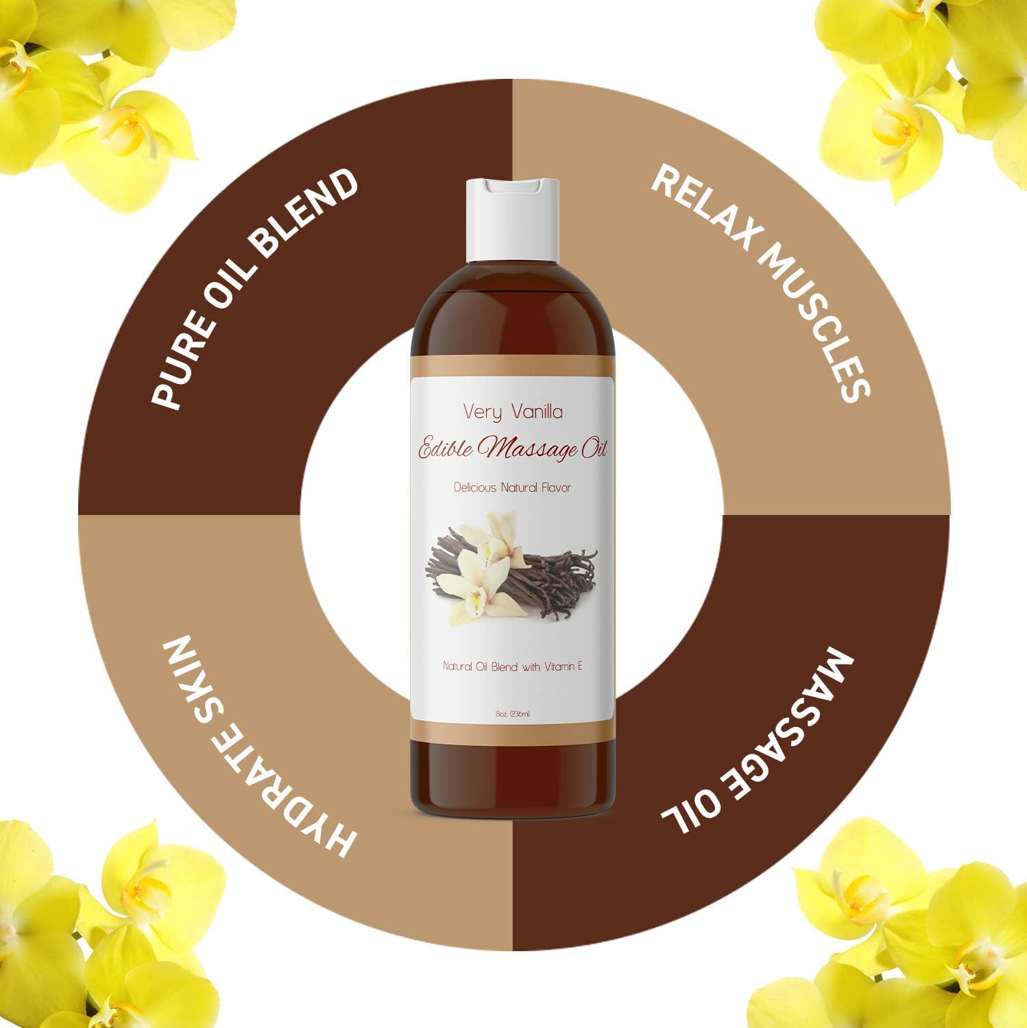 Edible Massage Oil Muscle Relaxer - Vanilla Body Oil and Sensual Massage Oil for Couples Massage - Anti Aging Sweet Almond Oil Body Moisturizer with Aromatherapy Oils for Scented Oil Back Massage: Health & Personal Care