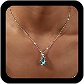 Jugielu Boho Sapphire Crystal Teardrop Necklace Choker Wedding Blue Gemstone Rhinestone Pendant Necklace Minimalist CZ Waterdrop Infinity Thin Chain Necklaces Jewelry for Women