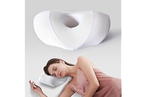 ANZHIXIU Ear Piercing Pillow for Side Sleepers with Ear Hole for CNH, Ear Pain Relief and Pressure Sores, Memory Foam Contoured Design Side Sleeping Pillow, Breathable Cotton Blend（Snowy White）