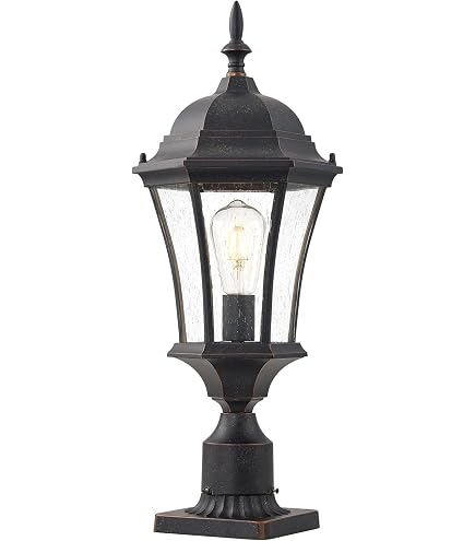 Vintage Outdoor Post Light – IP65 Waterproof, Die-Cast Aluminum With Water Glass, 3" Pier Mount Adapter, E26 Base, Sand Black Finish