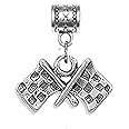 Silver racing flag charm - fits Pandora and European style charm bracelets or can be added to a neck chain or key chain