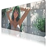 Beautiful Girl Gaming Mouse Pad Cute Anime Girl with Bright Smile Large Gaming Mouse Mat with Stitched Edges,Non-Slip Waterproof Rubber Base Mous Mat 31.5x11.8 in