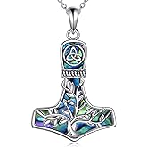 Thor Hammer Necklace 925 Sterling Silver Tree of Life Celtic Knot Viking Mjolnir Necklace Oxidize Norse Runes Amulet Jewelry Gifts for Women Men