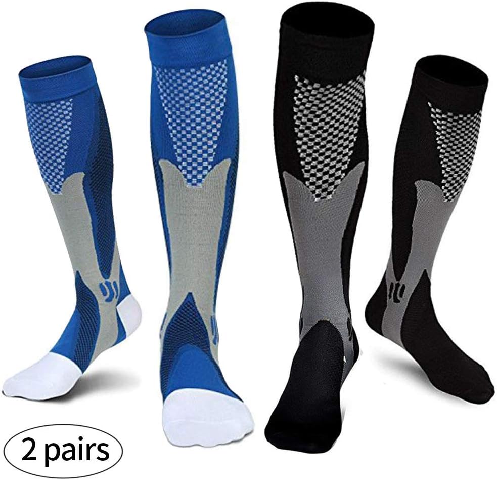 Compression Socks 2 Pairs 20-30mmHg for Men Best Knee High Stockings for Running,Athletic Sports,Flight Travel,Pregnancy(L/XL)