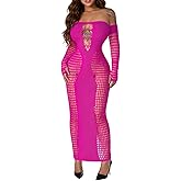 Sexy Outfit for Women Going Out Fishnet Dress See Through Mesh Hollow Out Maxi Club Dresses