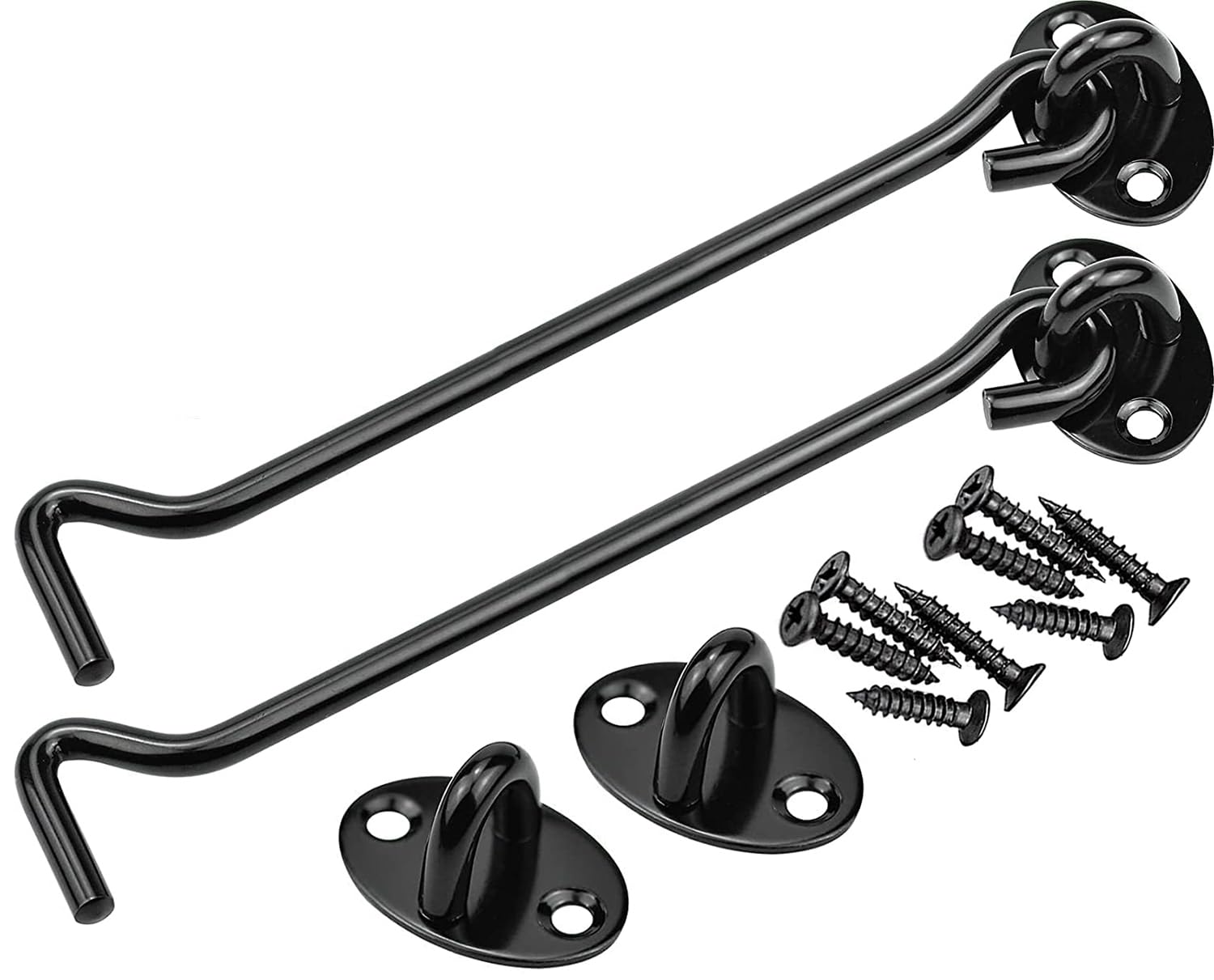 Litensh 2PCS Stainless Steel Door Hook and Eye Latch - Heavy Duty Window Brace Cabin Hook Door Latch Lock Catch for Gate Sheds Barn Black 8 Inch