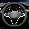 Carodi Latest Nappa Leather car Steering Wheel Cover, Stylish Non-Slip Leather car Interior 15 inches Universal (D-Shape,Black)