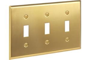 Rio Salto BRASS Metal Gold Triple Toggle Light Switch Metal Wall Plate 3-Gang Toggle Wallplate Cover Wall Plate Light Switch Covers 1-Pack Standard Size