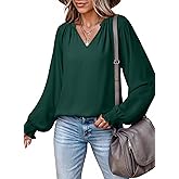 Dokotoo Womens Blouses Dressy Casual Flowy Boho Tops V Neck Long Sleeve Shirts