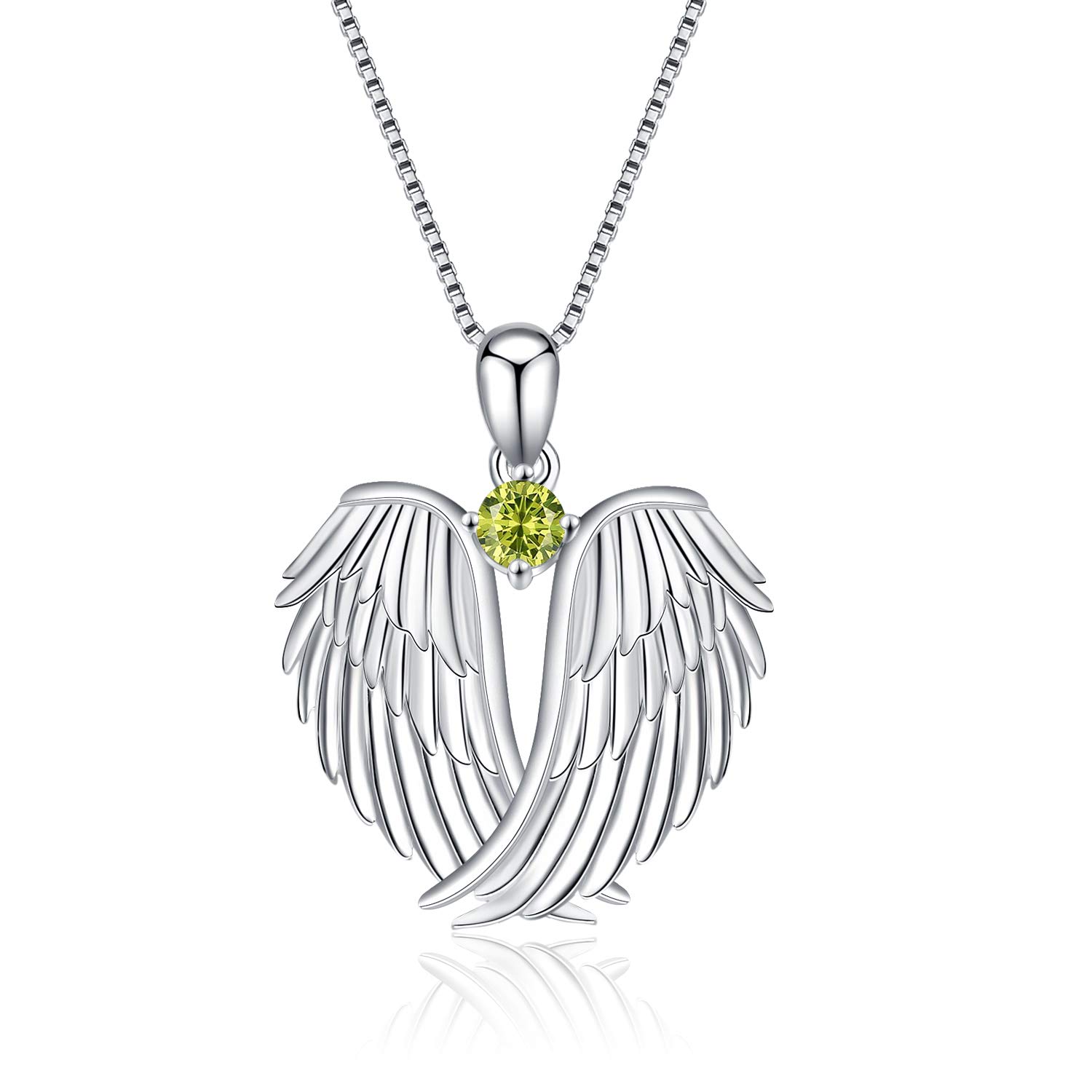 VONALA Guardian Angel Wings Necklace Sterling Silver Pendant with Sparkle Cubic Zirconia Jewellery For Women Girls Birthday Gift Birhstone August