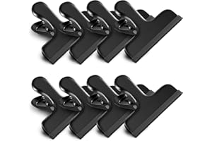 HOUSE AGAIN 8 Pack Stainless Steel Chip Bag Clips Covered with Silicone - NO More Sharp Edges - Color Coded for Food Bags - Air Tight Seal, Heavy Duty for Kitchen and Office, 3 Inches Wide, Black