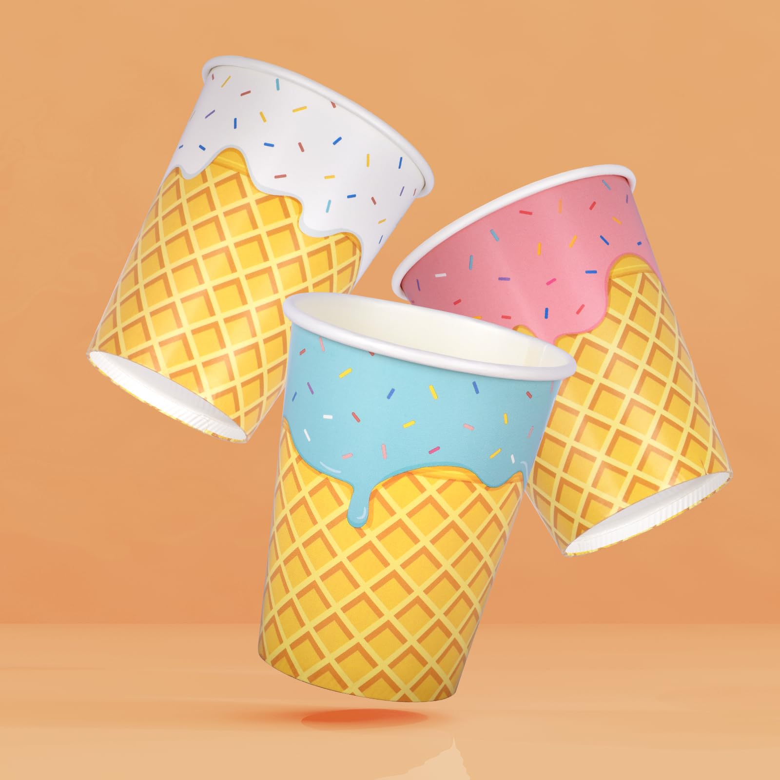 Gatherfun Ice Cream Party Supplies Set for Kids & Girls Birthday Paper Cups,48-Pack 9-oz Baby Shower & Ice Cream Birthday Party Decorations（mix 3 designs）