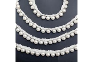 Kuasting 10 Yards Faux Pearl Bead Tassel Fringe Trim Width Vintage Style White Edging DIY Craft Ribbon Pearl lace Trim for We