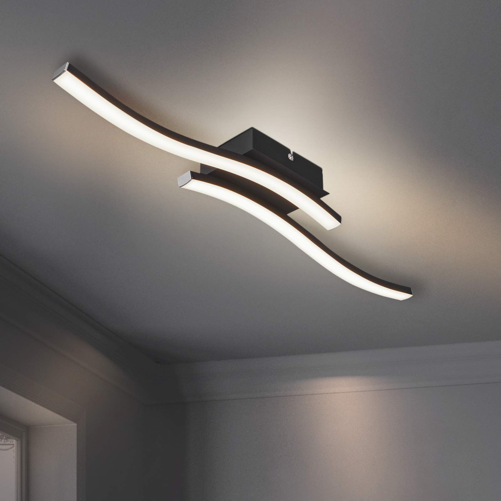 HUOKU Curved LED Ceiling Light 2 LED Boards Included 3000K Warm White Ceiling Light Fitting 12W 1105Lm Modern Design Flush Ceiling Light for Bedroom, Living Room Hallway & Kitchen