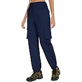 YIPINK Women's Cotton Cargo Pants High Waist Adjustable Outdoor Hiking Pants with Pockets Stretch Travel Work Casual Navy