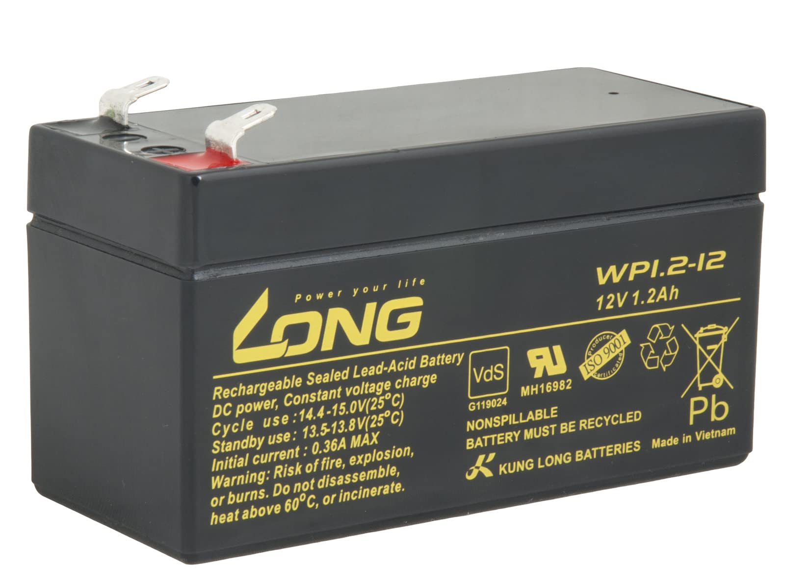 LONG Lead-Acid Battery 12 V 1.2 Ah F1 (WP1.2-12)
