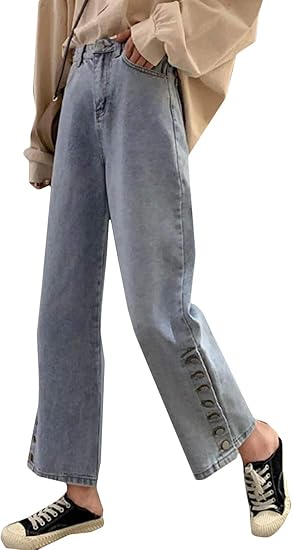 Amazon Beibang バイバン デニムパンツ レディース ジージャン おしゃれ ゆったり ワイドパンツ デニム スリット ジーパン カジュアル ハイウエスト Gパン ファッション ボトムス ジーンズ 通販