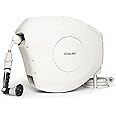 HOSELINK Beige 50ft Hi-Flow Automatic Retractable Garden Hose Reel, 9/16”, 8-Pattern Spray Nozzle, UV-Stabilized Kink-Free Hose, Wall Mounted Complete Watering Solution for Backyard, Garden & Outdoor