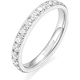 TIGRADE 3mm Women Titanium Engagement Ring Half Cubic Zirconia Eternity Wedding Band Size 3-13