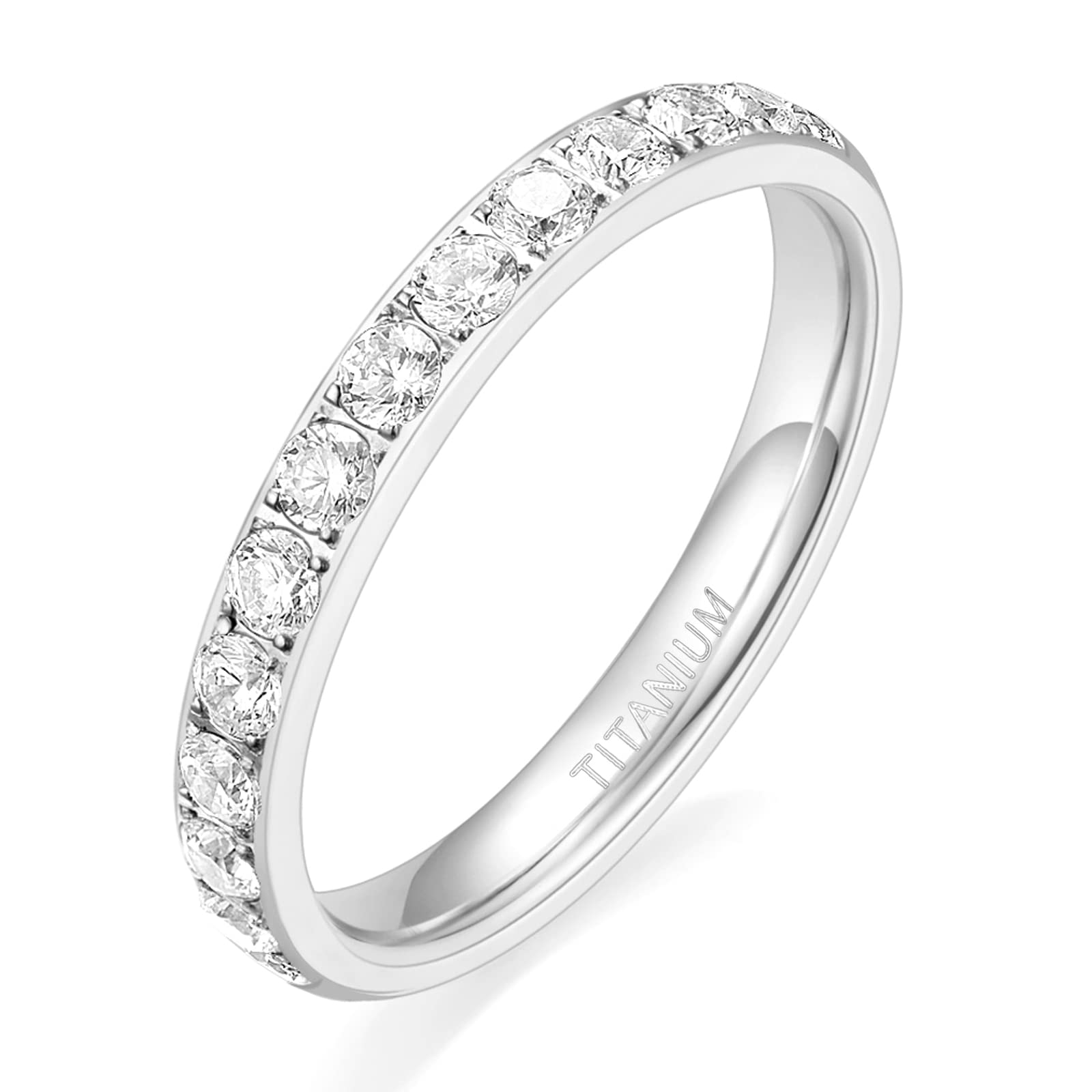 3mm Women's Gold Titanium Plated Engagement Ring - Cubic Zirconia Eternity Wedding Band - Tungsten